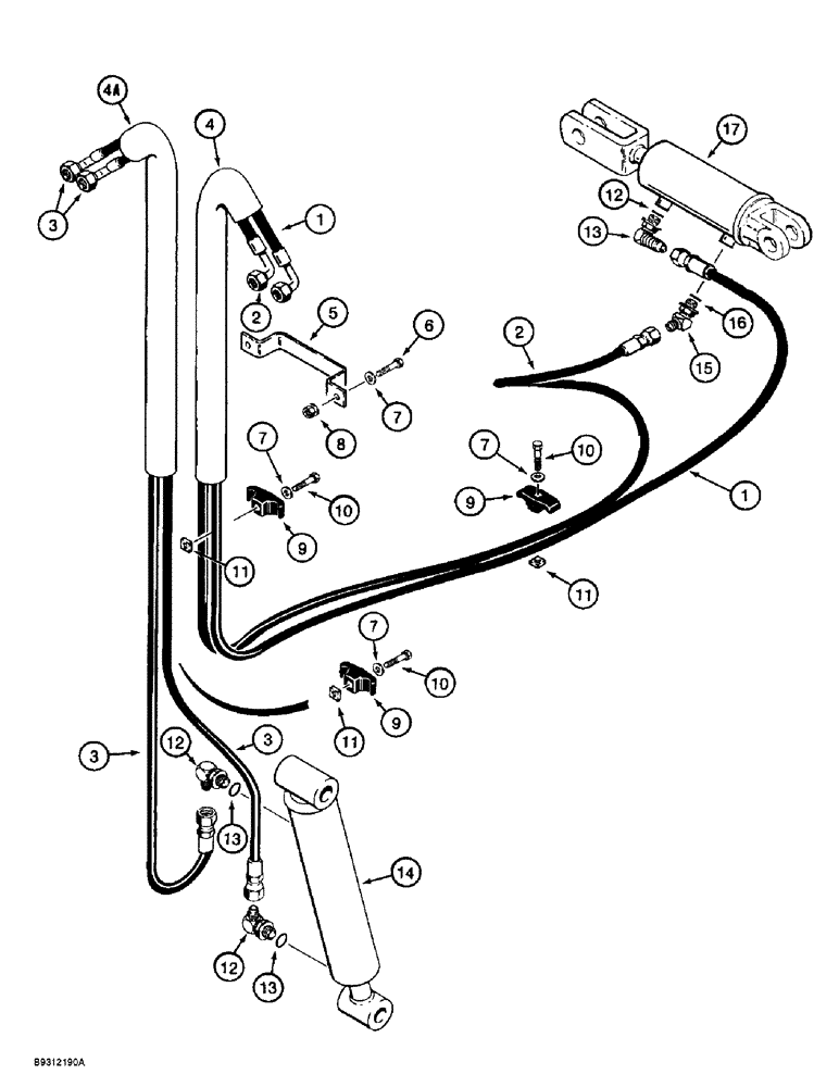 Схема запчастей Case 560 - (8-036) - BACKFILL BLADE HYDRAULIC CIRCUIT, FRONT BULKHEAD PLATE TO BLADE LIFT AND TILT CYLINDERS (08) - HYDRAULICS