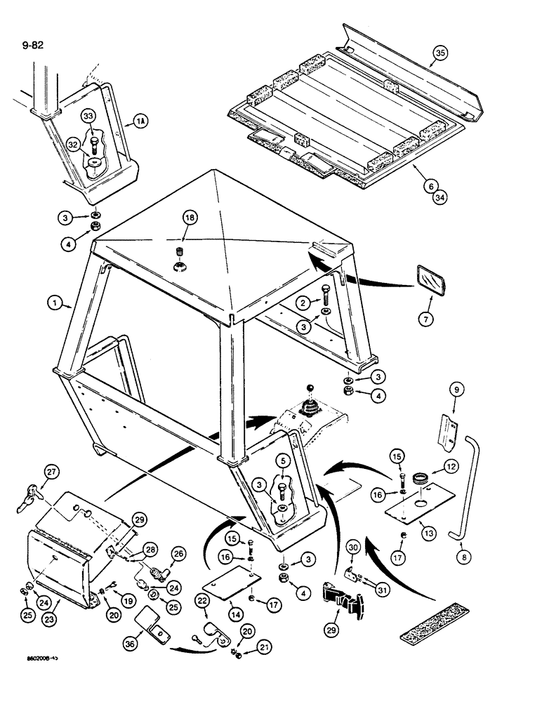Схема запчастей Case W14B - (9-82) - CANOPY (09) - CHASSIS/ATTACHMENTS