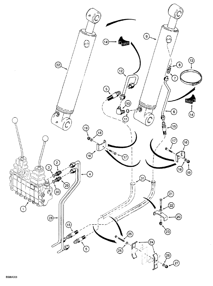 Схема запчастей Case 760 - (08-050) - BACKHOE DIPPER CYLINDER HYDRAULIC CIRCUIT (35) - HYDRAULIC SYSTEMS