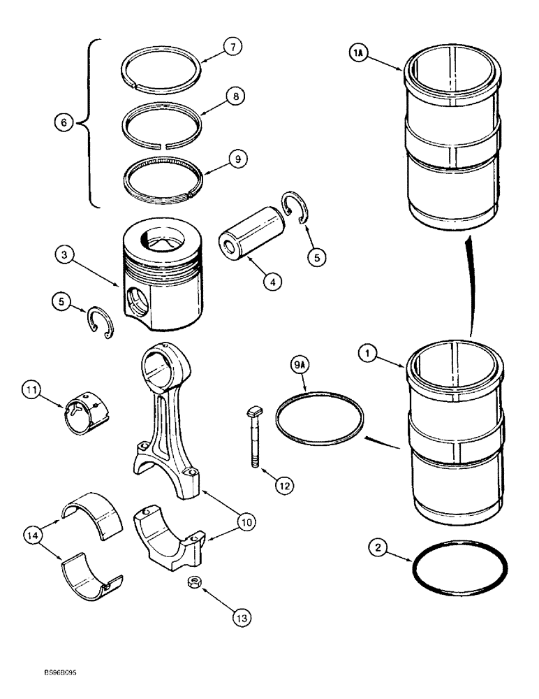 Схема запчастей Case 1150E - (2-101A) - PISTONS AND CONNECTING RODS, 6-830 ENGINE, PISTONS ENGINE ENG SN 44706126 & AFT, CONNECTING RODS (02) - ENGINE