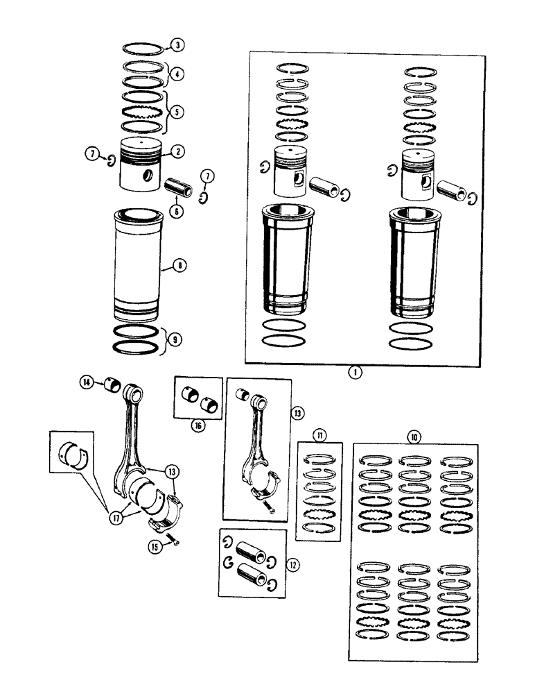Схема запчастей Case 1150 - (018) - PISTON-SLEEVE AND CONNECTING RODS, (401) DIESEL ENGINE (01) - ENGINE