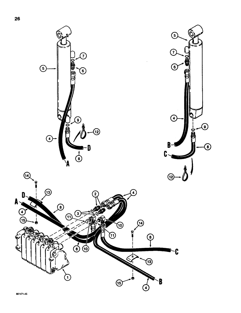 Схема запчастей Case D130 - (8-026) - STABILIZER CYLINDER HYDRAULIC CIRCUIT, USED ON 1835C AND 1845C UNI-LOADER W/ CESSNA VALVE 