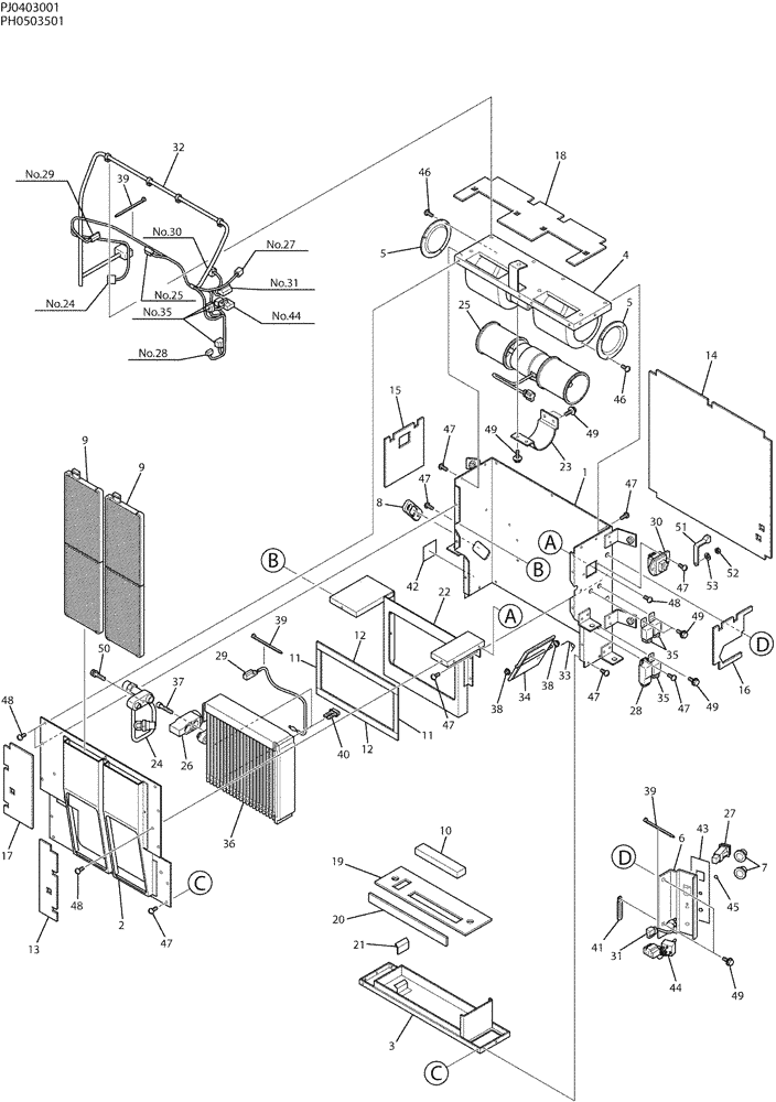 Схема запчастей Case CX50B - (05-023) - COOLER ASSY, P/N PH20M00019F1 (50) - CAB CLIMATE CONTROL