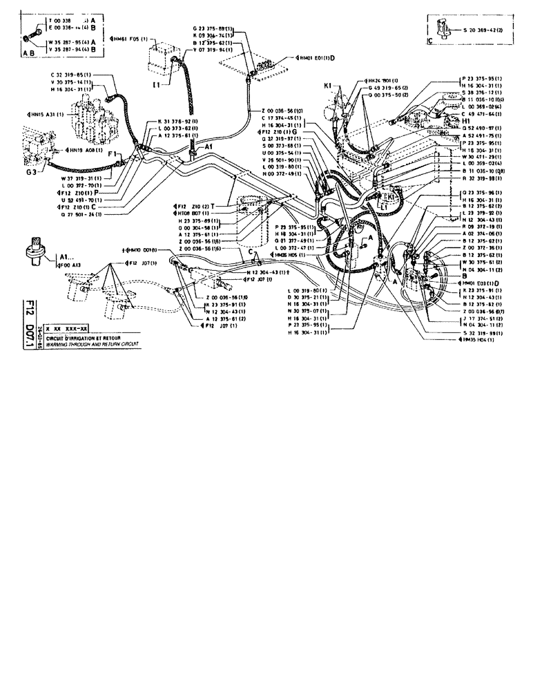 Схема запчастей Case 90BCL - (174) - WARMING-THROUGH AND RETURN CIRCUIT (07) - HYDRAULIC SYSTEM