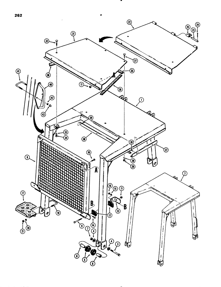 Схема запчастей Case 450B - (262) - ROLL OVER PROTECTIVE STRUCTURE AND REAR SCREEN (05) - UPPERSTRUCTURE CHASSIS