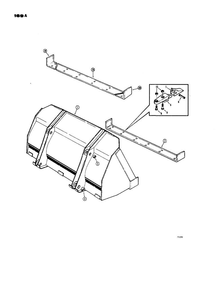 Схема запчастей Case 450 - (169A) - D49578 LOADER BUCKET, 1 CU. YD. BUCKET WITH WELD ON CUTTING (19) - BUCKETS