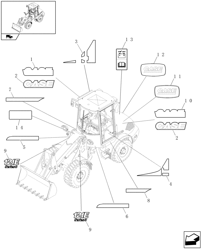 Схема запчастей Case 121E - (621/02[02]) - DECAL KIT DESIGN (08) - SHEET METAL/DECALS