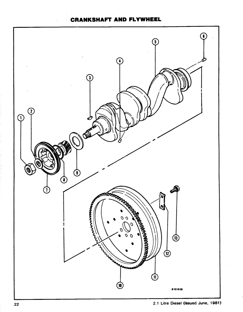 Схема запчастей Case DH4B - (22) - CRANKSHAFT AND FLYWHEEL (10) - ENGINE
