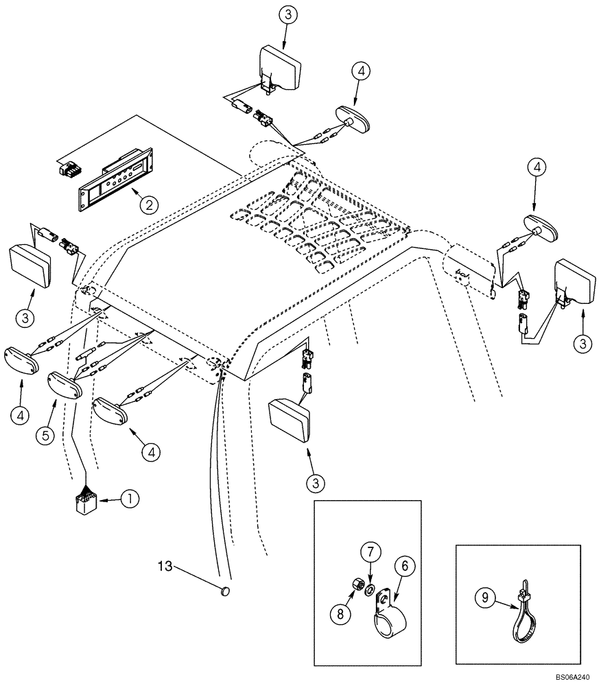 Схема запчастей Case 588G - (04-10) - LAMPS, TRACTOR CANOPY - INSTRUMENT CLUSTER (04) - ELECTRICAL SYSTEMS