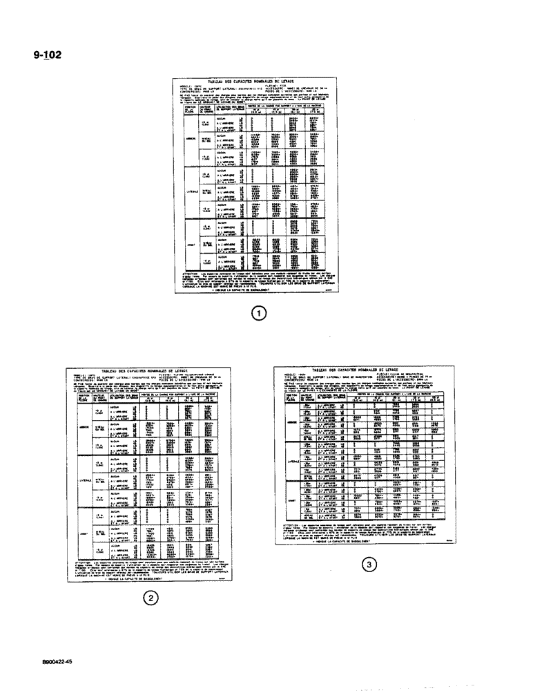 Схема запчастей Case 1085C - (9-102) - LIFT CAPACITY DECALS, FRENCH (09) - CHASSIS/ATTACHMENTS