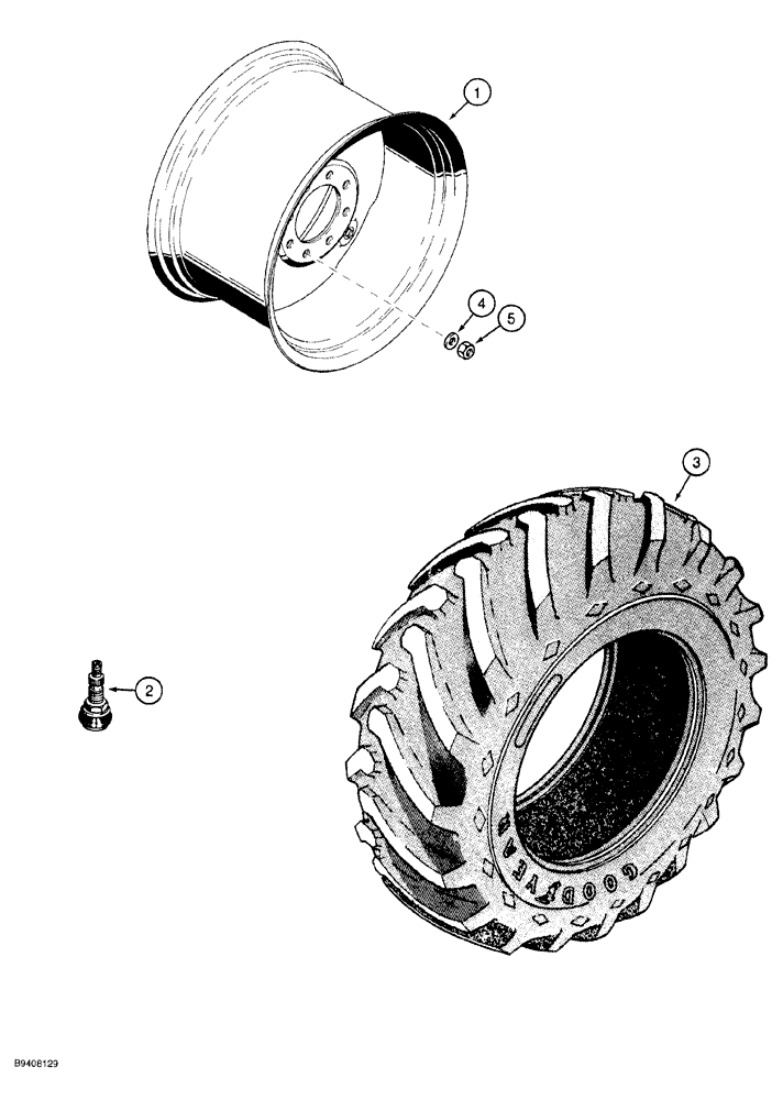 Схема запчастей Case 580SL - (6-152) - REAR WHEELS AND TIRES 2WD OR 4WD 19.5 X 24 TIRES, 10PLY (06) - POWER TRAIN