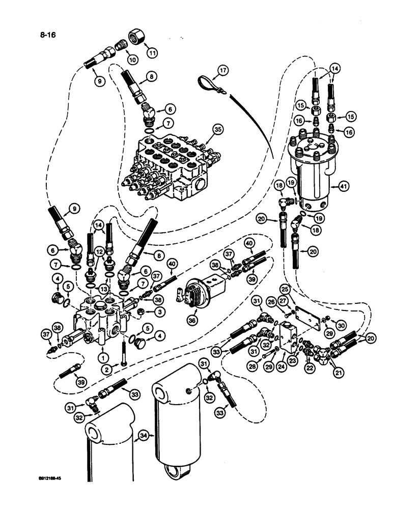 Схема запчастей Case 1187C - (8-16) - HYDRAULIC LEVELER LINES (08) - HYDRAULICS