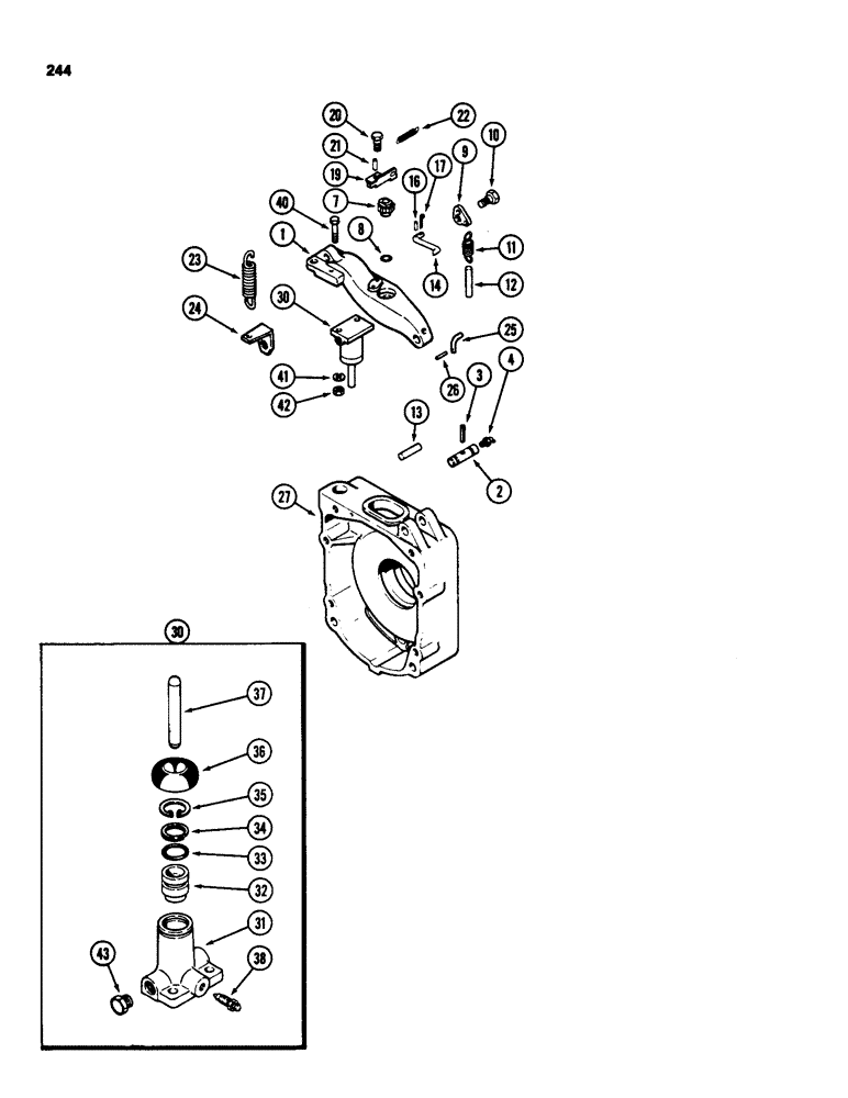Схема запчастей Case 580D - (244) - TRANSAXLE DIFFERENTIAL BRAKE LEVER AND LOCK, WITH TURBOCHARGER (07) - BRAKES