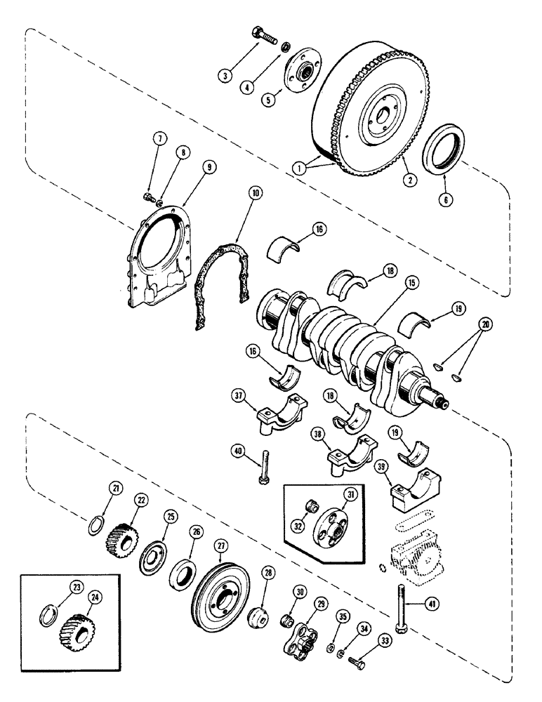 Схема запчастей Case 580B - (064) - CRANKSHAFT AND FLYWHEEL, (188) SPARK IGNITION ENGINE (02) - ENGINE
