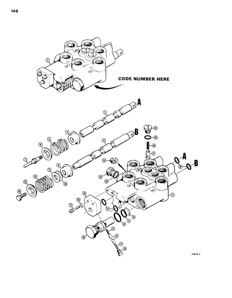 Схема запчастей Case 1830 - (148) - TWO SPOOL VALVES - LOADER, CESSNA NO 30572-AAD (35) - HYDRAULIC SYSTEMS