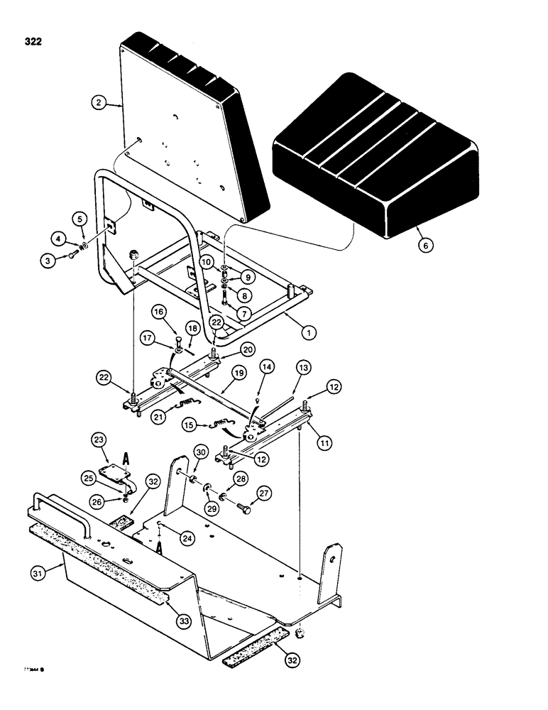 Схема запчастей Case 850C - (322) - STANDARD SEAT ASSEMBLY, USED ON MODELS WITHOUT BACKHOE (05) - UPPERSTRUCTURE CHASSIS