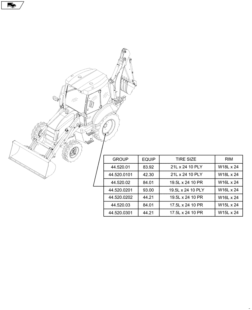 Схема запчастей Case 580SN WT - (44.000.00[01]) - PICTORIAL INDEX - AXLE AND WHEELS, REAR (44) - WHEELS