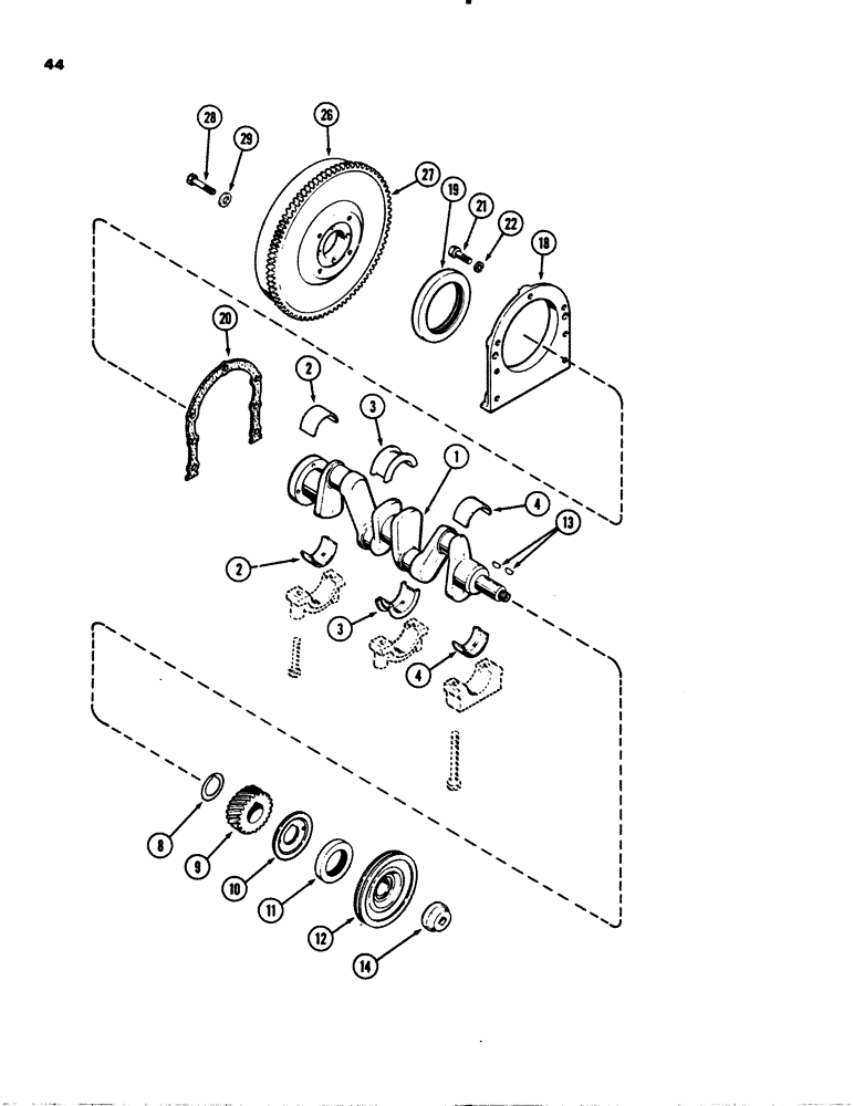 Схема запчастей Case 1845S - (044) - CRANKSHAFT AND FLYWHEEL, (159) SPARK IGNITION ENGINE (10) - ENGINE