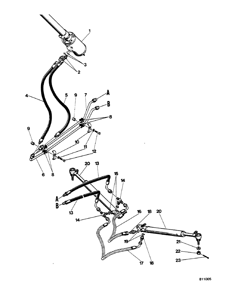 Схема запчастей Case 580G - (114) - STEERING CYLINDER HYDRAULIC CIRCUIT - 4 WHEEL DRIVE (05) - STEERING