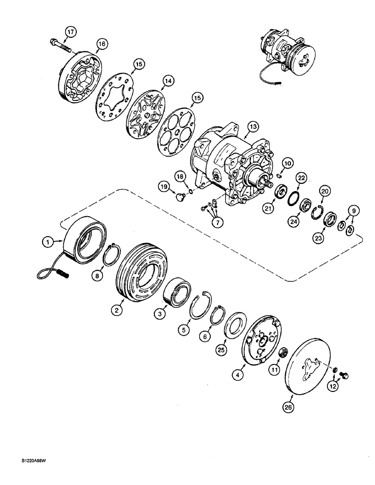 Схема запчастей Case 590 - (4-10) - AIR CONDITIONER COMPRESSOR (04) - ELECTRICAL SYSTEMS