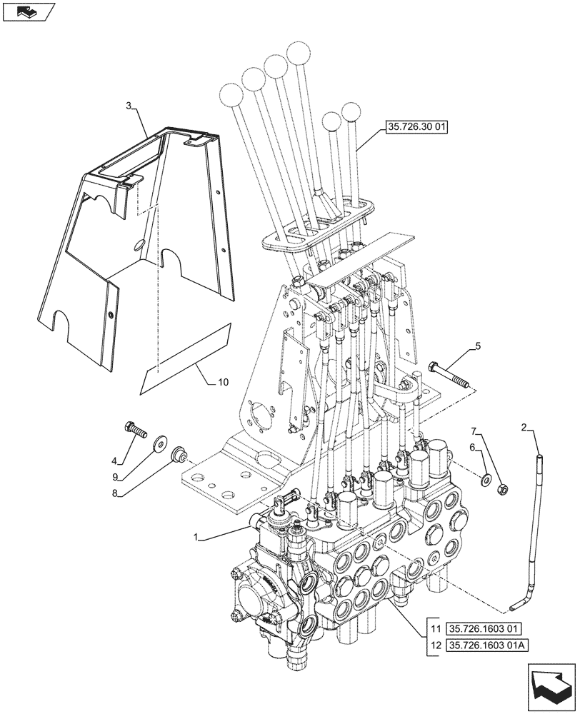 Схема запчастей Case 590SN - (35.726.1909) - BACKHOE CONTROL VALVE, 8-SPOOL, MOUNTING PARTS, EXTENDABLE DIPPER, W/ FOOT SWING CONTROLS (35) - HYDRAULIC SYSTEMS