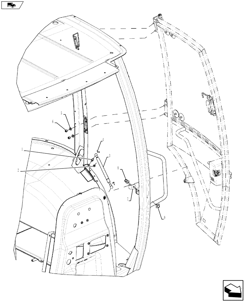 Схема запчастей Case 580SN - (90.154.06) - VAR - 747854 - CAB - DOOR MOUNTING (90) - PLATFORM, CAB, BODYWORK AND DECALS