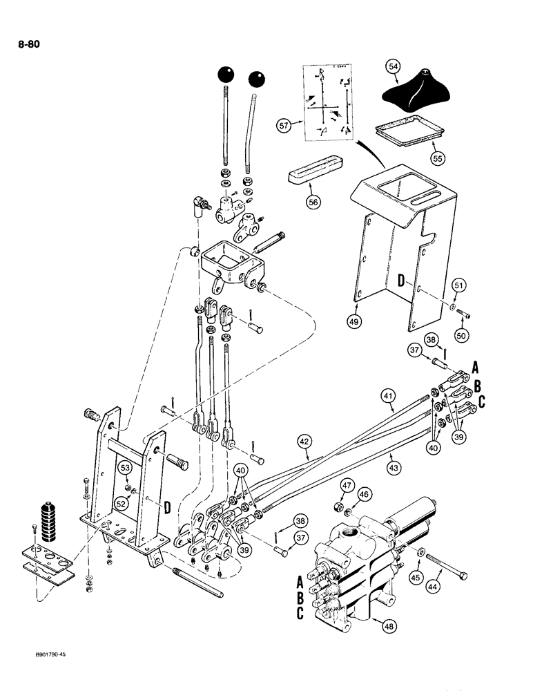 Схема запчастей Case W20C - (8-80) - LOADER CONTROL LEVERS (3 SPOOL), WITH SINGLE LEVER CONTROL (08) - HYDRAULICS