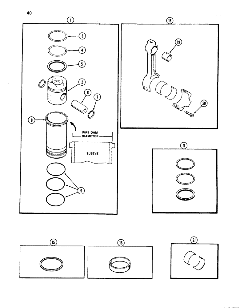 Схема запчастей Case W24C - (040) - PISTONS AND SLEEVES, WITH 5.189 INCH TO 5.194 INCH FIRE DAM DIAMETER SLEEVE (02) - ENGINE