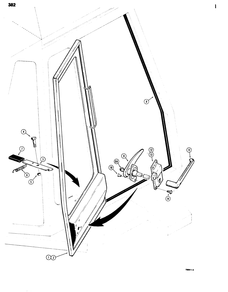 Схема запчастей Case 680G - (382) - CAB DOORS, SEALS AND LATCHES (09) - CHASSIS/ATTACHMENTS