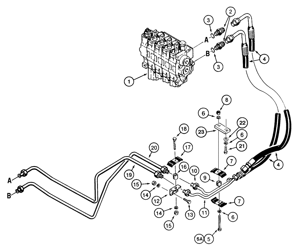 Схема запчастей Case 855E - (8-034) - RIPPER HYDRAULIC CIRCUIT, CONTROL VALVE TO REAR OF TRACTOR (08) - HYDRAULICS