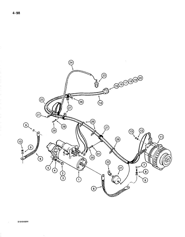 Схема запчастей Case 1187B - (4-098) - CASE ENGINE ELECTRICAL SYSTEM, USED ON MODELS WITH P.I.N. 6275525 AND AFTER (04) - ELECTRICAL SYSTEMS