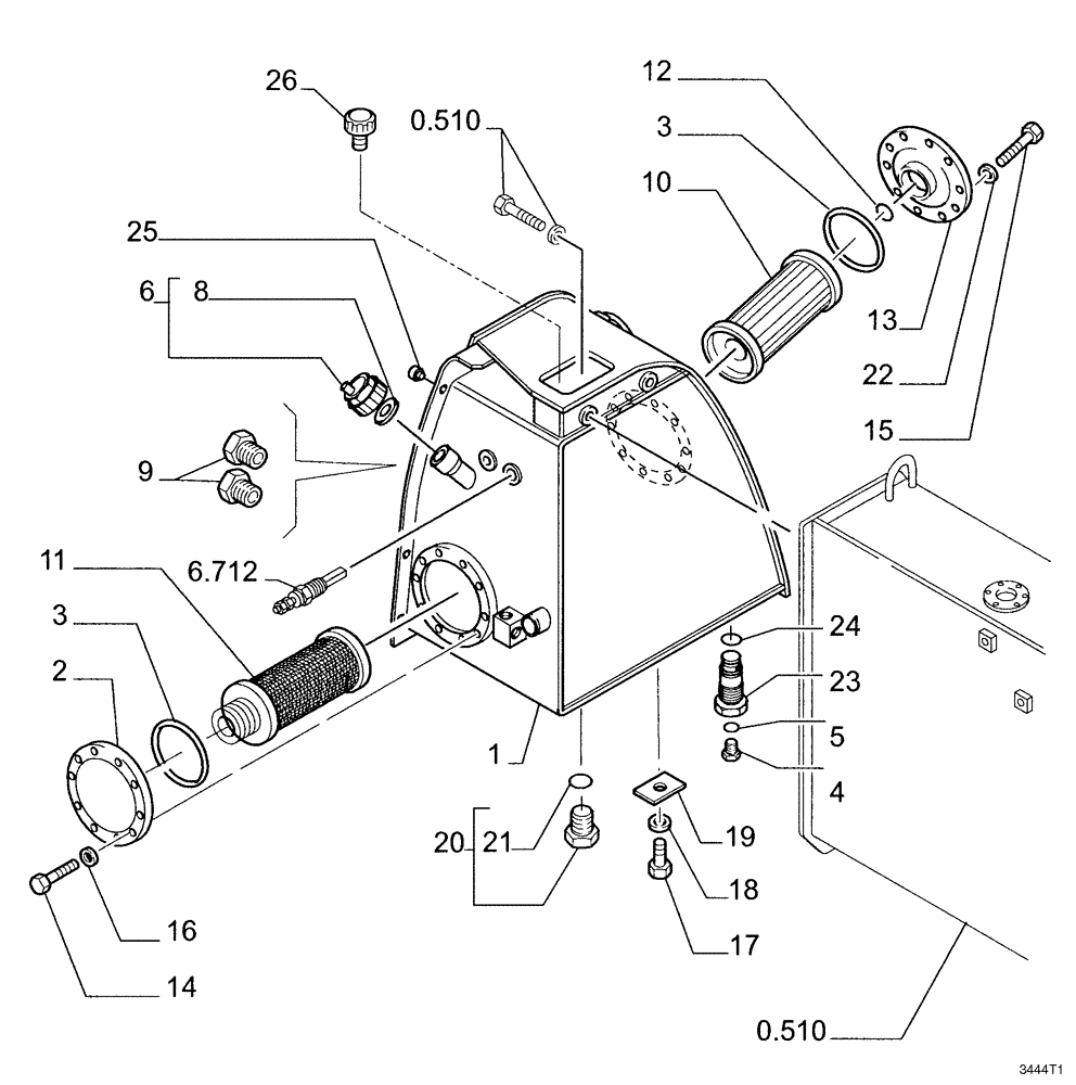 Схема запчастей Case 1850K LT - (3.444[01]) - OIL TANK (07) - HYDRAULIC SYSTEM/FRAME