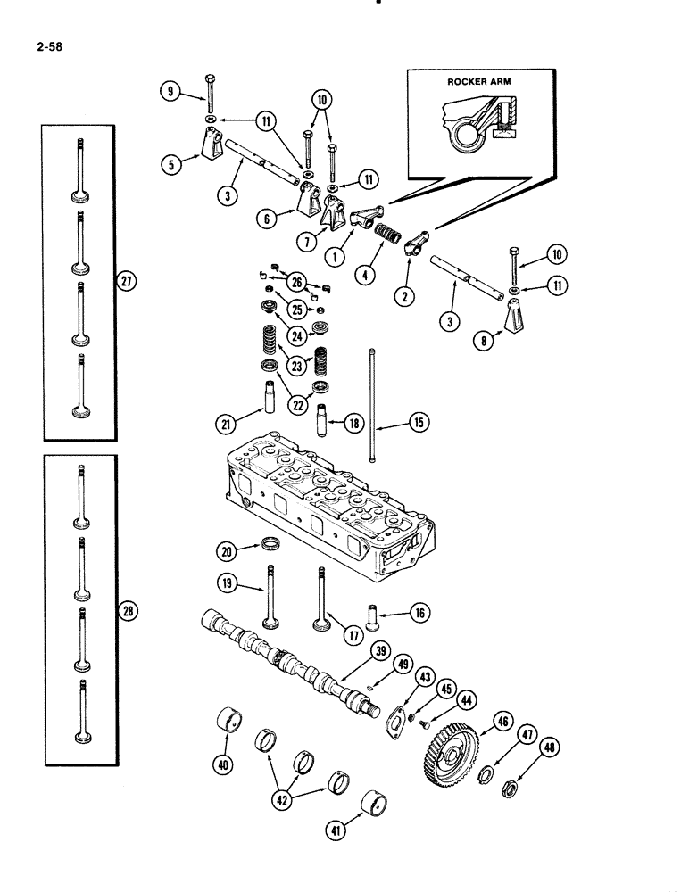 Схема запчастей Case 1835B - (2-58) - VALVE MECHANISM, 188 DIESEL ENGINE (02) - ENGINE