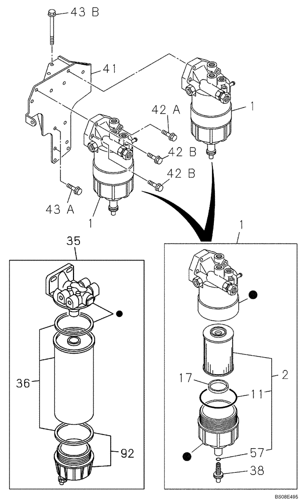 Схема запчастей Case CX800 - (03-041-01[01]) - FUEL FILTER (03) - FUEL SYSTEM