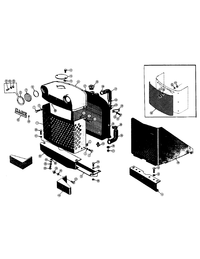 Схема запчастей Case 420 - (034) - RADIATOR, THERMOSTAT, GRILLE CAP, AND GRILLE (01) - ENGINE