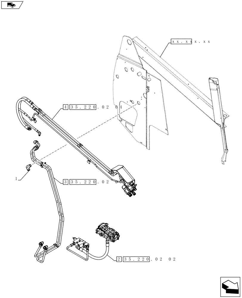 Схема запчастей Case SR220 - (35.734.AH[02]) - AUX HYD, HIGH FLOW (SR220,SR250,TR320) (35) - HYDRAULIC SYSTEMS