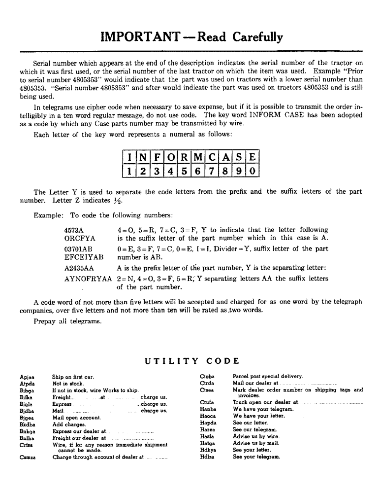 Схема запчастей Case 420 - (003) - IMPORTANT, READ CAREFULLY (05) - SERVICE & MAINTENANCE