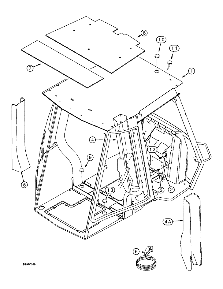 Схема запчастей Case 580L - (9-126) - CAB FRAME, COVERS AND INSULATION (09) - CHASSIS/ATTACHMENTS