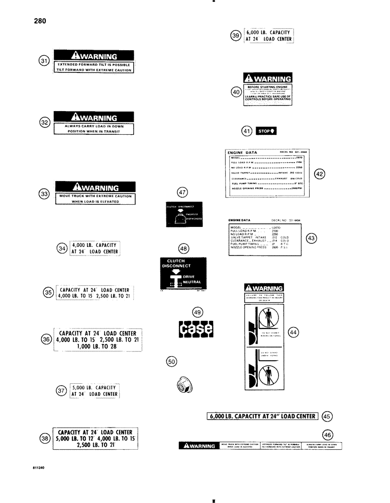 Схема запчастей Case 584C - (280) - DECALS, USED ON SERIAL NUMBER 9000008 AND AFTER (90) - PLATFORM, CAB, BODYWORK AND DECALS