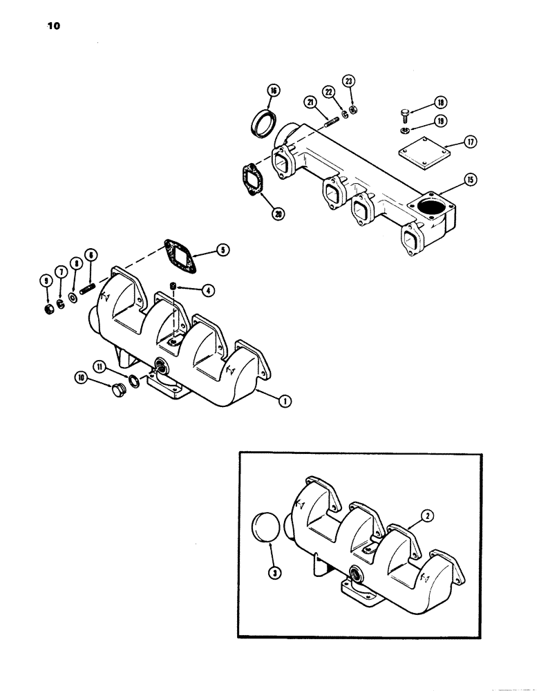 Схема запчастей Case 680E - (010) - MANIFOLDS, 336BD DIESEL ENGINE, INTAKE MANIFOLD, EXHAUST (10) - ENGINE