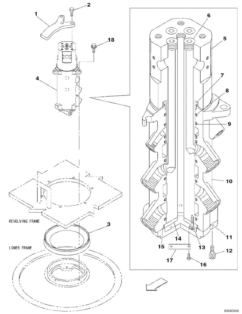 Схема запчастей Case CX470B - (08-11) - SWING JOINT (08) - HYDRAULICS
