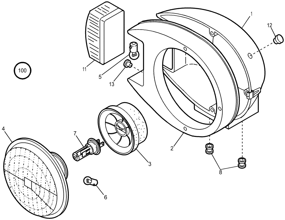 Схема запчастей Case 321D - (32.201[001]) - ILLUMINATION FRONT MOUNTING PARTS RIGHT-HAND (S/N 591052-591215) No Description