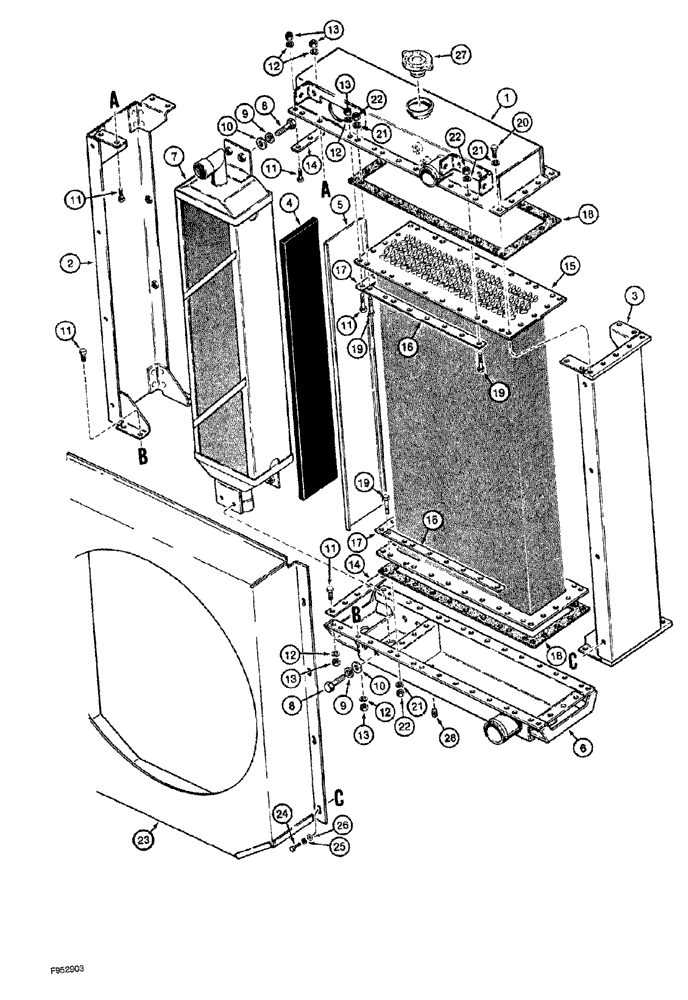 Схема запчастей Case 1150G - (2-010) - RADIATOR ASSEMBLY (01) - ENGINE