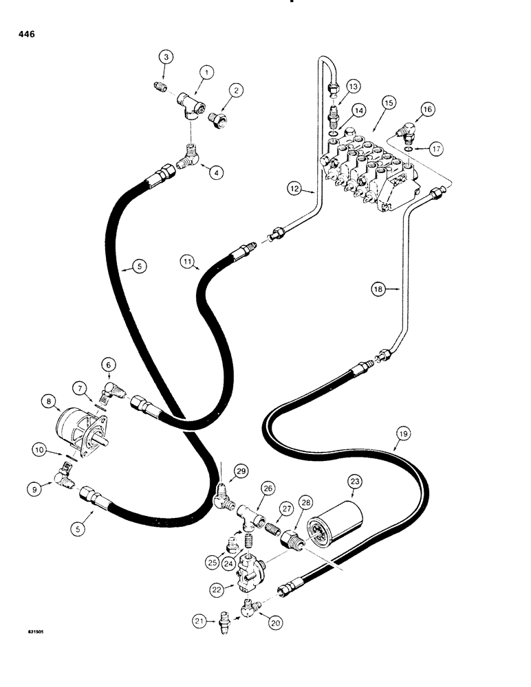 Схема запчастей Case P60 - (446) - BACKHOE PUMP, PRESSURE, AND RETURN HYDRAULIC CIRCUIT, USED ON 30+4 SPECIAL SERIAL NO. 3761 AND AFTER (35) - HYDRAULIC SYSTEMS