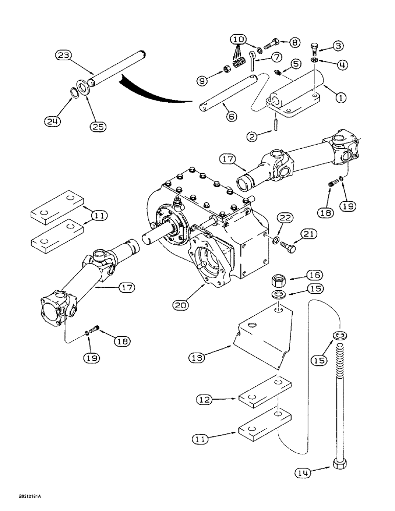 Схема запчастей Case 560 - (6-30) - DRIVE LINE MOUNTING, WITH PIVOT MOUNTED ON FRONT AXLE HOUSING (06) - POWER TRAIN