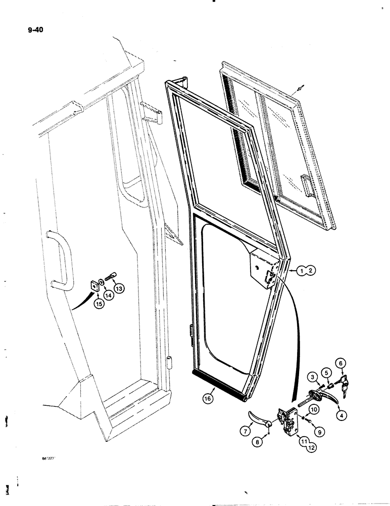 Схема запчастей Case W11B - (9-040) - CAB DOORS AND LATCHES, ORRVILLE CAB WITH ROTARY TYPE DOOR HANDLE (09) - CHASSIS/ATTACHMENTS