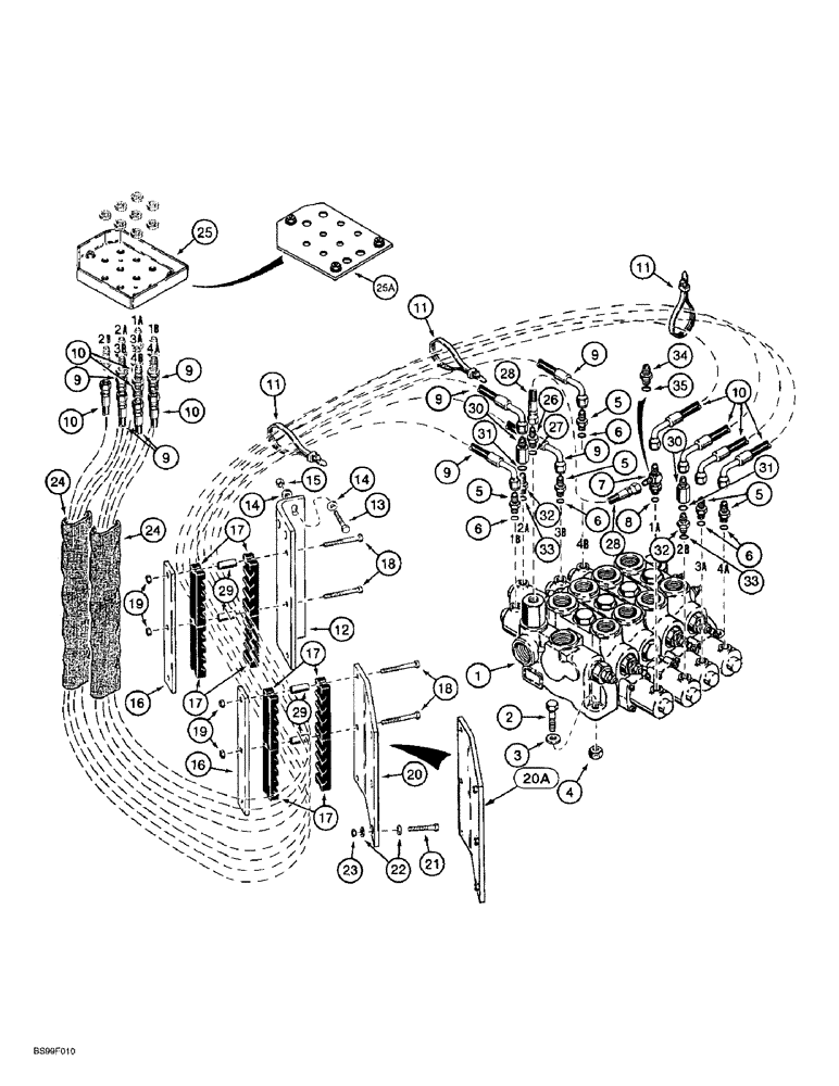 Схема запчастей Case 621B - (8-76) - REMOTE LOADER CONTROL CIRCUIT, HOSE SEPARATOR TO FOUR SPOOL VALVE (08) - HYDRAULICS