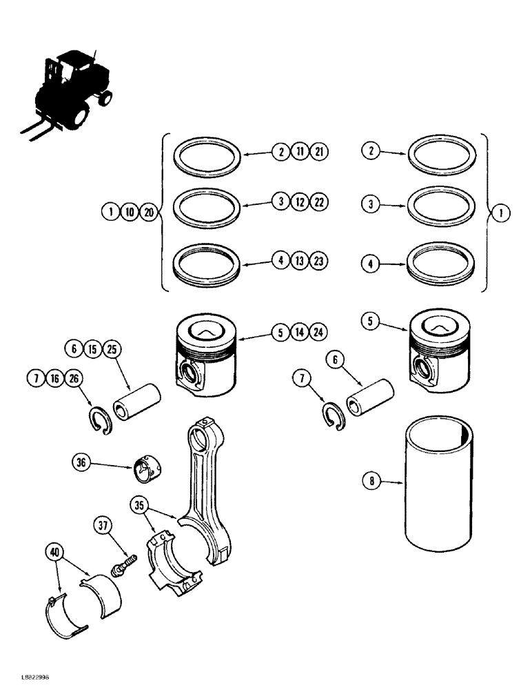 Схема запчастей Case 584E - (2-40) - PISTONS, PRIOR TO P.I.N. JJG0251722, 4-390 ENGINE (02) - ENGINE