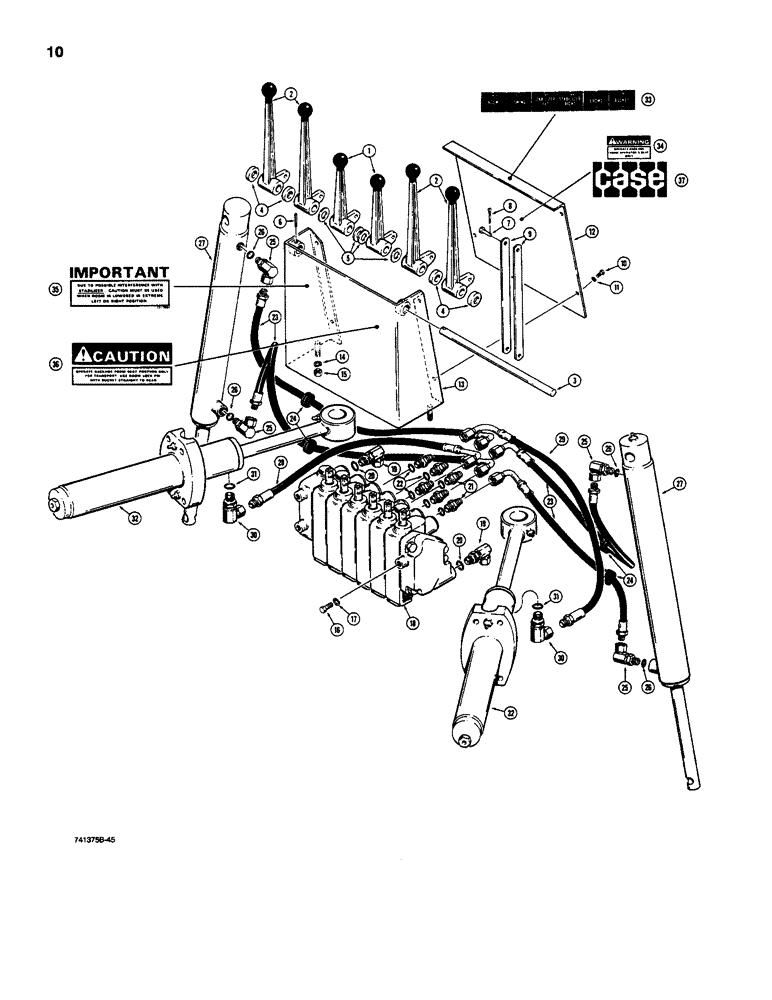 Схема запчастей Case D130 - (9-10) - BACKHOE HYD LINES, SWING CIRCUIT, STABILIZER CIRCUIT& CONTROLS USED ON BACKHOE SN Q2720171 & AFT 