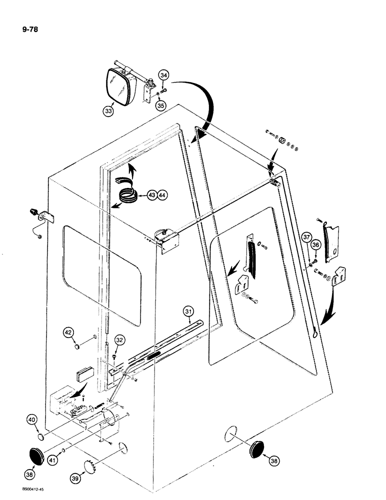 Схема запчастей Case 1085C - (9-078) - STANDARD CAB, WINDSHIELD CABLES, DOOR RETAINER, AND MISCELLANEOUS (09) - CHASSIS/ATTACHMENTS